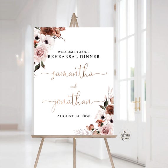 Rehearsal Dinner Sign, Silk Floral Wedding Rehearsal Sign, Best Day Ever Welcome Sign, The Night Before Sign, Wedding Decorations, SFL1