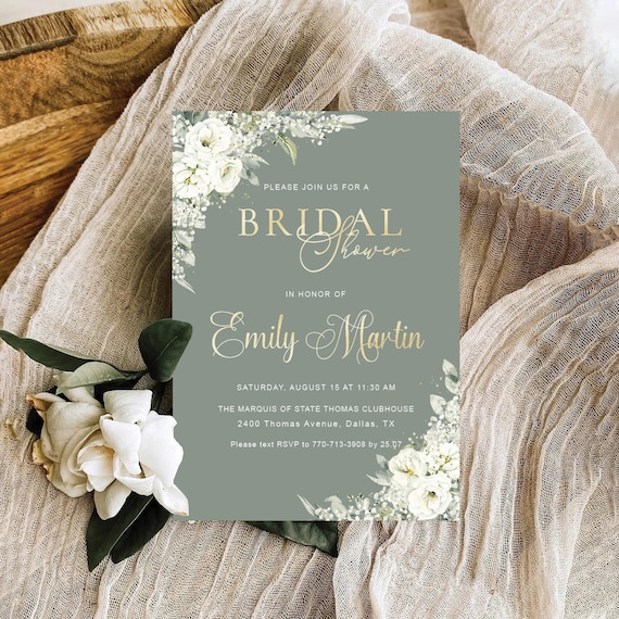 Sage Green Bridal Shower Invitations, Botanicals Bridal Shower Decor, Greenery Wedding Shower invite, Bridal Shower Sign, Eucalyptus, SG2