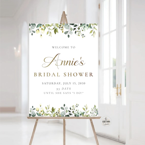 Greenery Bridal Shower Welcome Sign, Botanicals Wedding Shower Decor, Boho Bridal Brunch Sign, Bridal Tea Poster, Eucalyptus, Herbal, HB4