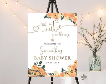 Orange Citrus Baby Shower Welcome Sign: A Little Cutie (Digital Printable)