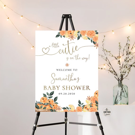 Orange Citrus Baby Shower Welcome Sign, A little Cutie is on the way, Orange Baby Shower, Citrus Baby Shower Sign, Cutie Baby Decorations