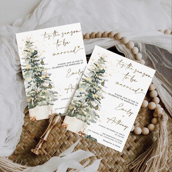 Christmas Wedding Invitation, Winter Tree, Holiday Wedding Invite (Digital Printable)