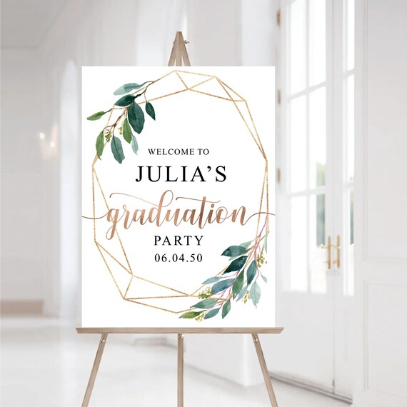 Custom Graduation Party Welcome Sign, Botanical Grad Party Sign, Graduation Decorations, Greenery Graduation Sign, Garden Green, Eucalyptus