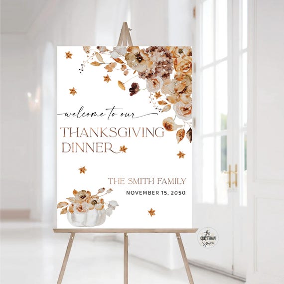 Thanksgiving Dinner Welcome Sign, Fall Leaves Thanksgiving Sign, Family Thanksgiving Dinner, Pumpkins Friendsgiving Sign, Autumn Decor, FL1