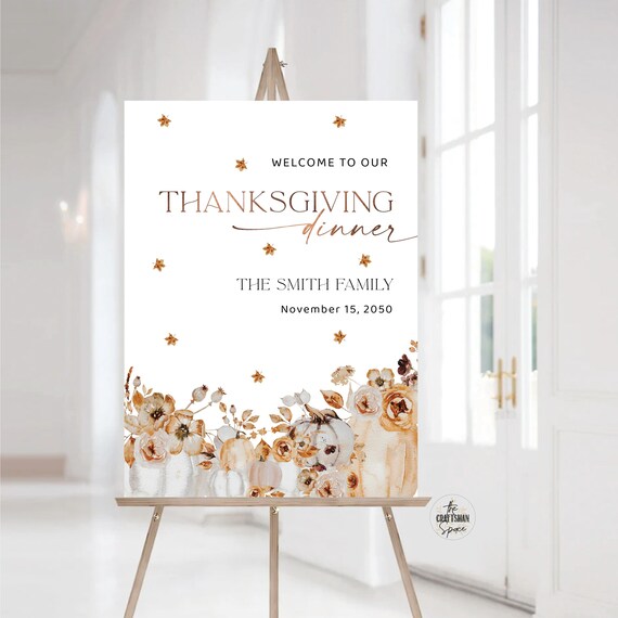 Thanksgiving Dinner Welcome Sign, Fall Leaves Thanksgiving Sign, Family Thanksgiving Dinner, Pumpkins Friendsgiving Sign, Autumn Decor, FL1