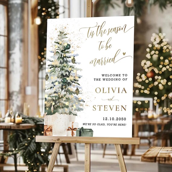 Christmas Wedding Welcome Sign, Winter Tree Decorations (Printed or Digital File)