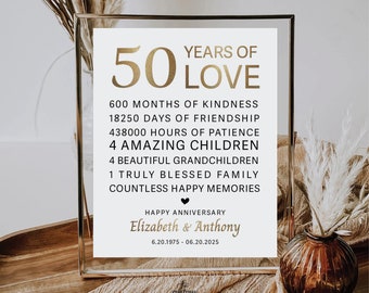 50 Years of Love Sign, 50th Anniversary Gift, Gold 50th Wedding Anniversary Sign, 50 Years, Personalized Gift for Grandparents