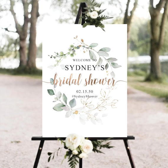 Bridal Shower Sign, Custom Design, Bridal Shower Welcome Sign, Bridal Shower Decorations, Bridal Shower Poster, Botanical Bridal Shower Sign