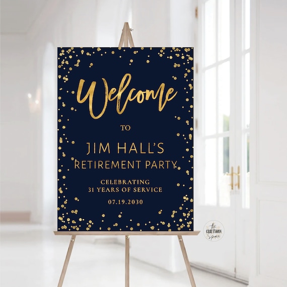 Navy Gold Retirement welcome sign, Minimalist Retirement Party Welcome Sign, , Retirement Celebration Party Sign, Retirement Decorations