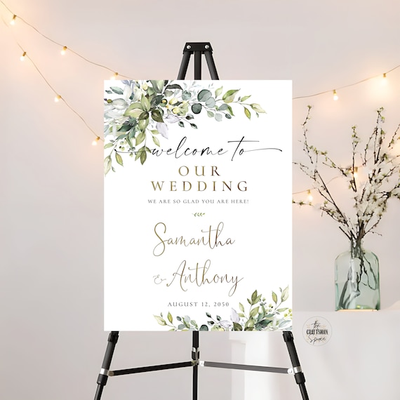 Greenery Wedding Welcome Sign, Wedding Ceremony Sign, Wedding Decorations, Modern Wedding Sign, Printable, Poster, Eucalyptus, Herbal, HB2