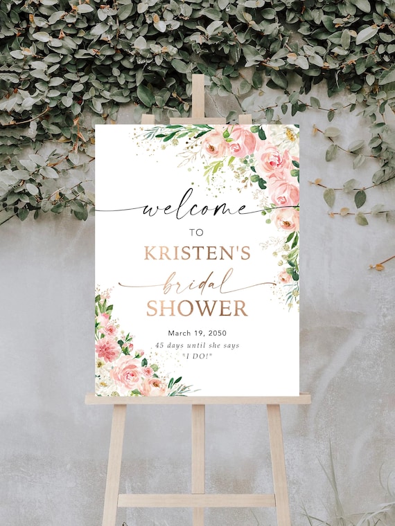 Bridal Shower Welcome Sign, Blush Pink Roses Bridal Shower Decorations, Bridal Brunch Sign, Soft pink Wedding Shower Sign, Eucalyptus, EB1