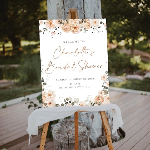 Burnt Orange Floral Bridal Shower Welcome Sign, Autumn Flowers, Bohemian (Digital Printable)
