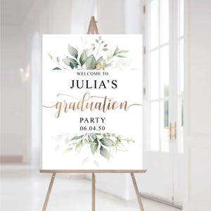 Custom Graduation Party Welcome Sign, Botanical Welcome, Grad Party Sign, Graduation Decorations, Editable, Graduation Sign, Garden Green 05