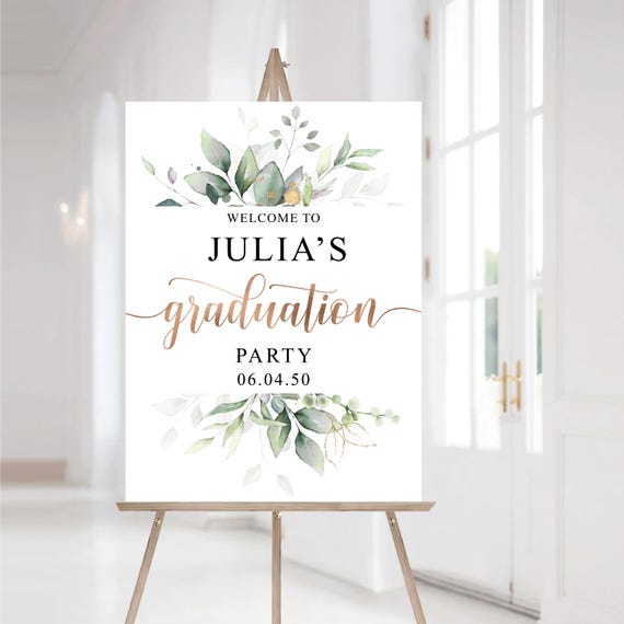 Custom Graduation Party Welcome Sign, Botanical Welcome, Grad Party Sign, Graduation Decorations, Editable, Graduation Sign, Garden Green 05