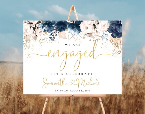 Navy Blue and Dusty Rose We are engaged Welcome Sign, Engagement Party Sign, Engagement Party Decorations, Wedding Welcome Sign, Poster, NB2