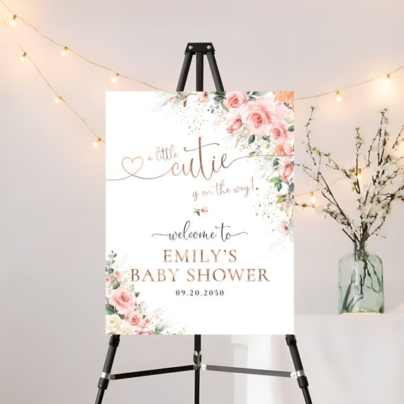 Sunny Roses Baby Shower Welcome Sign, Baby Brunch Welcome Sign, Baby shower decorations, Custom Design, Welcome Sign, Blush pink roses, EB2