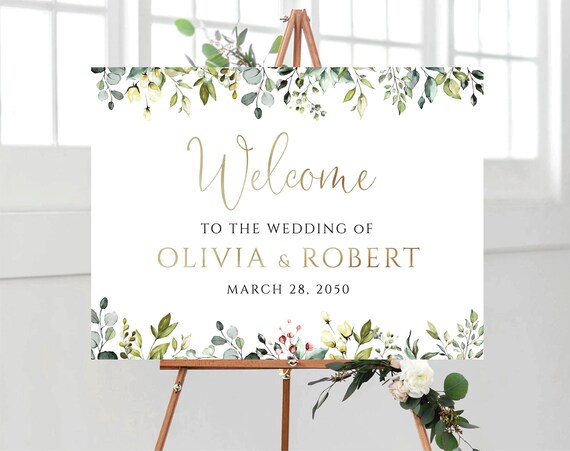Greenery Wedding Welcome Sign, Botanicals Wedding Decoration, Herbal Wedding Sign, Bridal Shower Sign, Eucalyptus, Rehearsal Dinner Sign,HB4