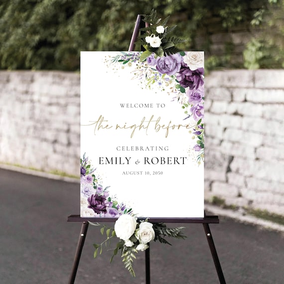 Floral Rehearsal Dinner Welcome Sign: Light Purple Flowers (Digital File, PF2