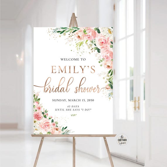 Bridal Shower Welcome Sign, Blush Pink Roses Bridal Shower Decorations, Bridal Brunch Sign, Soft pink Wedding Shower Sign, Eucalyptus, EB1