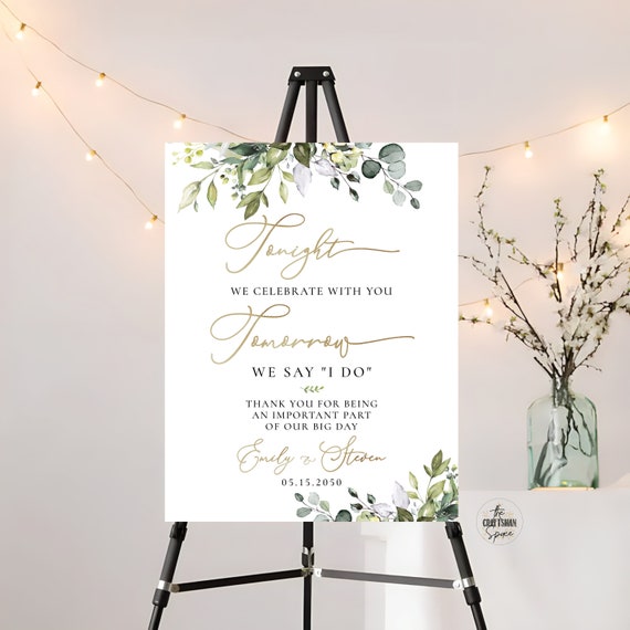 Greenery The night before Rehearsal Dinner, Wedding Rehearsal Sign, Wedding Welcome Sign, Wedding Decorations, Eucalyptus, HB2