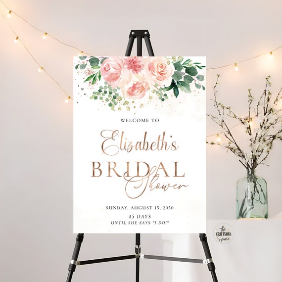 Blush Pink Roses Bridal Shower Sign, Bridal Shower Decoration, Bridal Brunch Welcome Sign, Bridal Tea Sign, Custom Design, Printable, EB4