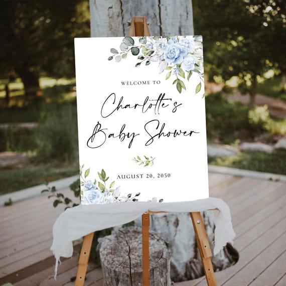 Dusty Blue Baby Shower Welcome Sign, Botanicals Baby shower Decoration, Gender Reveal Sign, Rustic Baby Shower Sign, Eucalyptus, Herbal, LB3