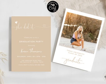 Invitación con foto para fiesta de graduación: Anuncio minimalista editable (descarga digital)