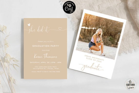 Graduation Party with Photo Invitation, Photo Graduation Announcement, Minimalist Graduation Announcement, Modern Graduation Party Invite