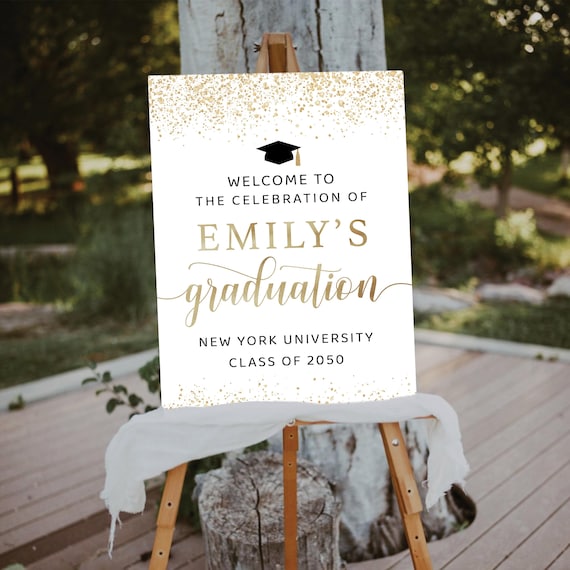 Graduation Party Welcome Sign, Golden Graduation Decoration, Gold Glitter, Graduation Decorations, Graduation Party Poster, Grad Party Sign