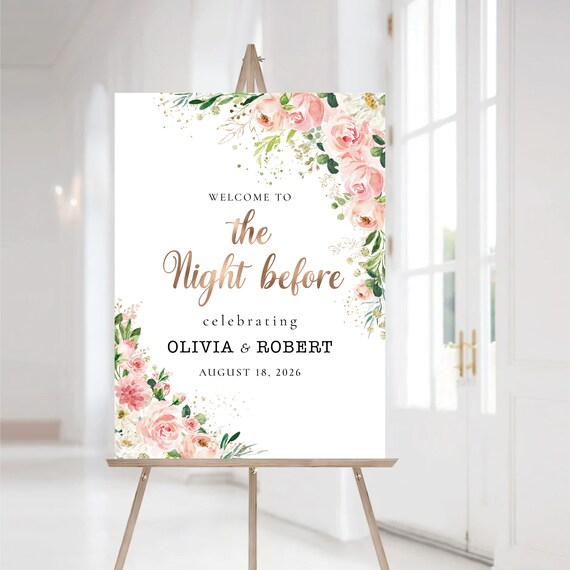 Ethereal Blush Wedding Rehearsal Dinner, The night before welcome Sign, Rehearsal Dinner Sign, Welcome Sign, Wedding Welcome Sign, EB1