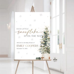 Little Snowflake on Way Baby Shower Welcome Sign, Christmas Tree Gender Neutral Sign, Winter Wonderland Signage, Santa Holiday Decor, CT1