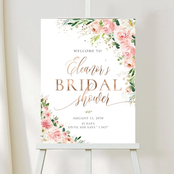 Blush Floral Bridal Shower Welcome Sign, White Flowers, Botanical (Digital Printable, EB1)