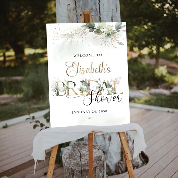 Greenery Bridal Shower Welcome Sign, Unique Bridal Brunch Sign, Botanicals Wedding Shower Decor, Modern Bridal Tea Sign, Eucalyptus, Herbal