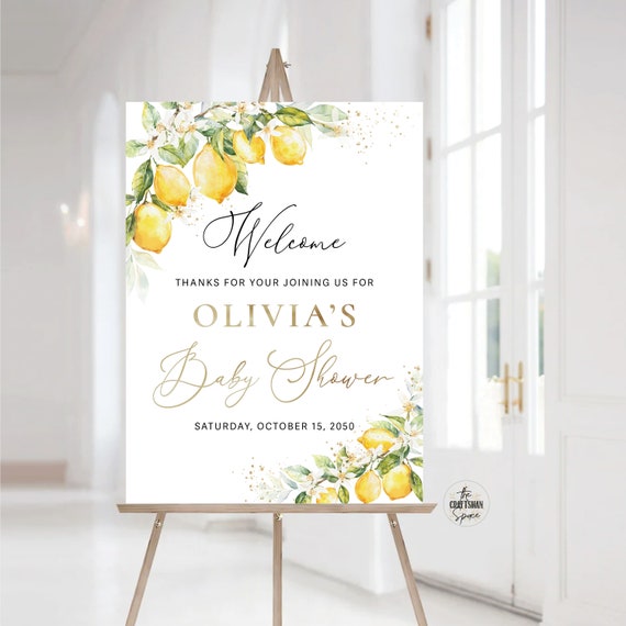 Lemon Baby Shower Welcome Sign, Greenery Citrus Baby Shower Sign, A sweet little one is on the way, Citrus Sign, Baby Shower Decor, LMO