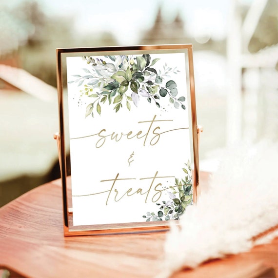 Greenery Sweets And Treats Sign, Wedding Candy Bar Sign, Bachelorette Party, Bridal Shower Sign, Baby Shower Sign, Herbal, Eucalyptus, HB2