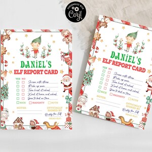 Kerst Elf Rapportkaart, Elf Santa Ondeugende Of Leuk Rapport, Elf Bezoek Rapport, Elf Terugkeer Rapport, Gepersonaliseerde Jongen Elf Rapportkaart, Bewerkbaar