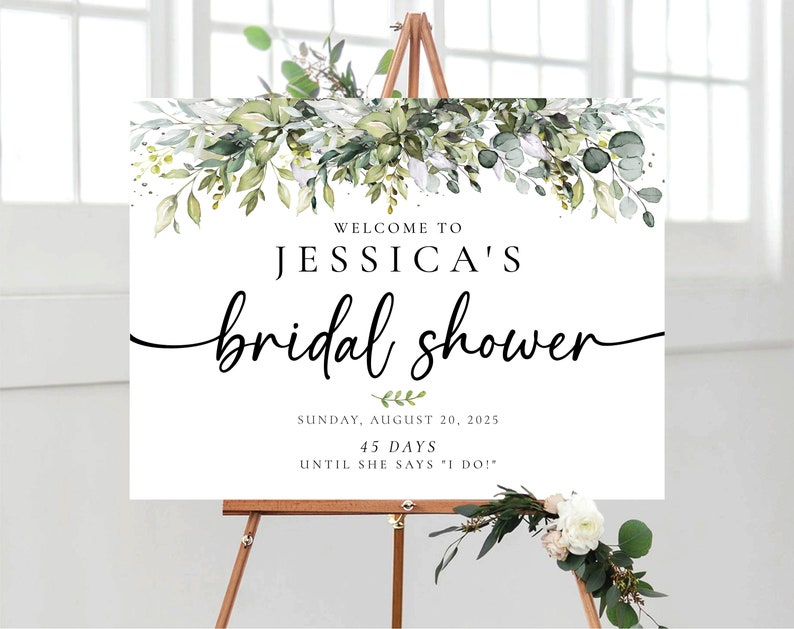 Bridal Shower Sign, Greenery Bridal Shower Sign, Custom Design, Bridal Shower Decorations, Bridal Brunch Sign, Bridal Tea Sign, Poster, HB2 image 7