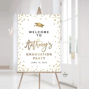 Modern Golden Graduation Party Welcome Sign, Minimalist Grad Decor (Digital Printable)