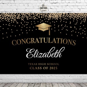 DIGITAL Graduation Banner, Graduation Backdrop, Graduation Party Decoration, Black and Gold Graduation Party Decorations, Custom design