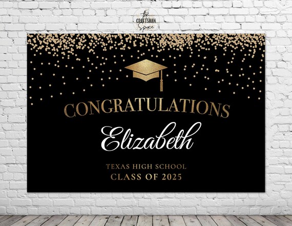 DIGITAL Graduation Banner, Graduation Backdrop, Graduation Party Decoration, Black and Gold Graduation Party Decorations, Custom design