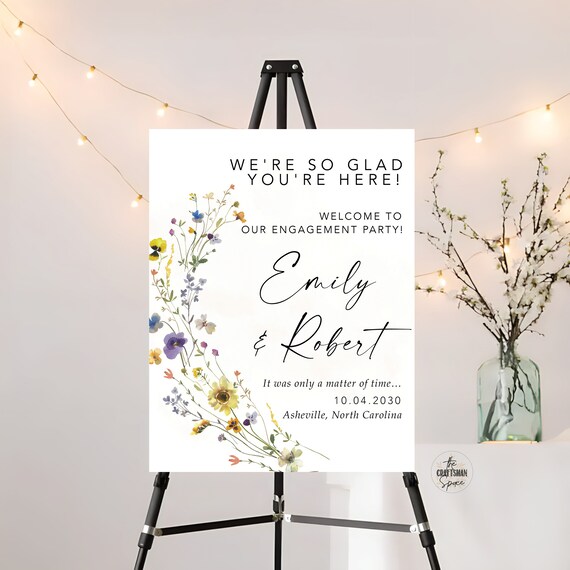 Wildflower Engagement welcome sign, We are engaged sign, Engagement party Decor, Wedding welcome sign, Rustic Engagement Decor, SFS1