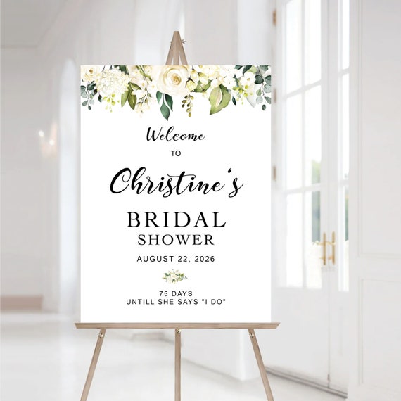 White Roses Bridal Shower Welcome Sign, Botanicals Wedding Shower Decor, cream roses Bridal Brunch Sign, Bridal Tea Poster, Eucalyptus, WR2