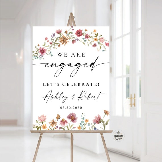 Wildflowers Engagement Party Welcome Sign Template, Wildflowers We are Engaged Sign, Engagement Decor, Watercolor Wildflower, Bohemian, WIF1