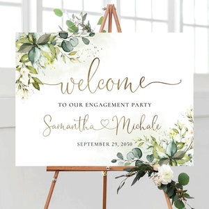 Greenery Engagement Party Welcome Sign, We are engaged Sign, Engagement Party Decorations, Wedding Welcome Sign, Printable, Eucalyptus, HB2