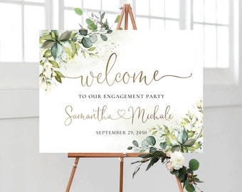 Letrero de eucalipto para fiesta de compromiso, decoración botánica (imprimible, archivo digital)