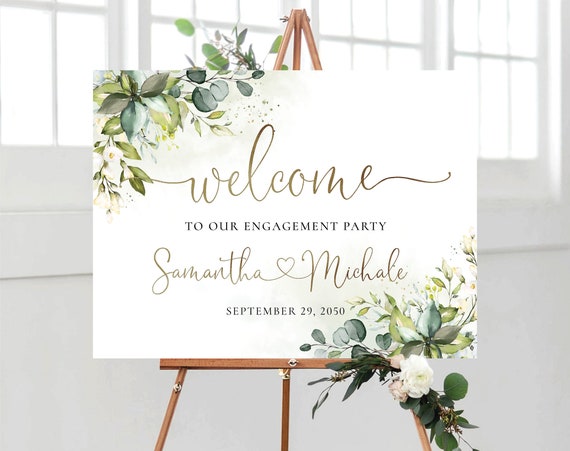 Greenery Engagement Party Welcome Sign, We are engaged Sign, Engagement Party Decorations, Wedding Welcome Sign, Printable, Eucalyptus, HB2
