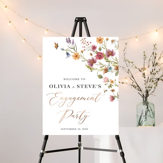 Wildflowers Engagement Party Welcome Sign Template, Wildflowers We are Engaged Sign, Wedding Decor, Watercolor Wildflower, Bohemian, WIF1