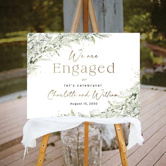 Sage Green Engagement Party Welcome Sign, Botanicals Wedding Rehearsal Decorations, Minimalist We are Engaged Sign, Eucalyptus, Herbal, SG1