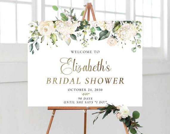 Greenery Sunny flower Bridal Shower Sign, Bridal Brunch Shower Welcome Sign, Couples Shower Poster, Eucalyptus, white roses, HERSU3