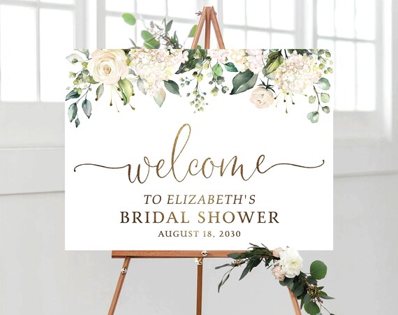 Greenery Sunny flower Bridal Shower Sign, Bridal Brunch Shower Welcome Sign, Couples Shower Poster, Eucalyptus, white roses, HERSU3